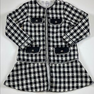 Blueberi Boulevard Girls Black White Tweed Jacket Dress Coat Size 8